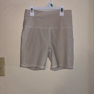 RBX Beige High-Waist Bike Shorts with Side Pockets